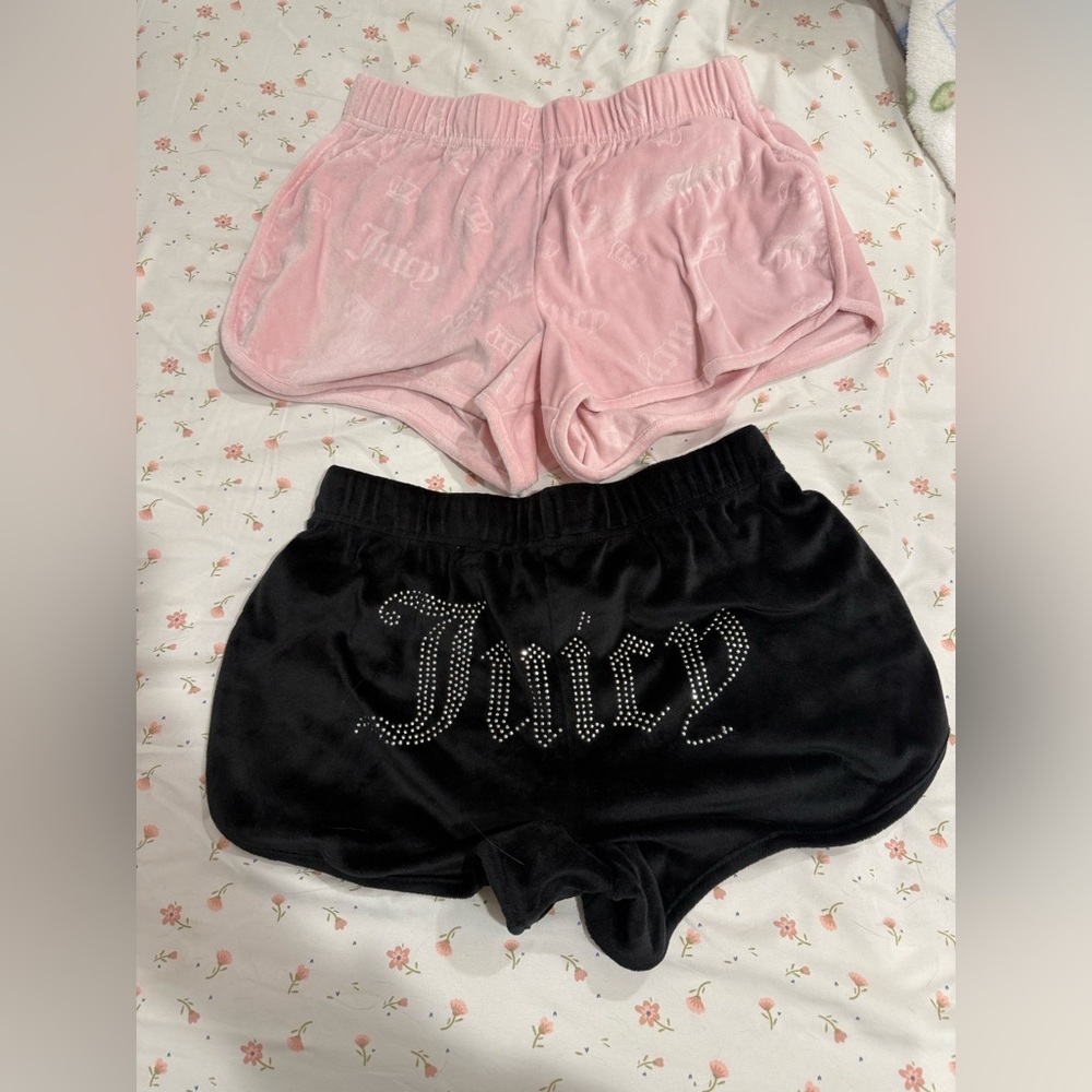 juicy couture pink and black velvet shorts